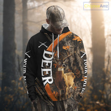 Load image into Gallery viewer, Whitetail Deer Hunting Shirt Custom Name Orange Autumn Leaves Camo, Season Hunting Hoodies For Men NBT307