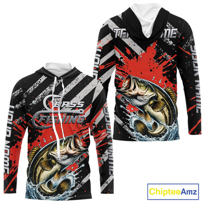 Custom Largemouth Bass Long Sleeve Hooded Tournament Fishing Shirts, Largemouth Fishing Jerseys NBT712