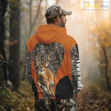 Load image into Gallery viewer, Whitetail Deer Hunting Custom Name Camo Shirt Hunting Hoodie, Camouflage Deer Shirt NBT312