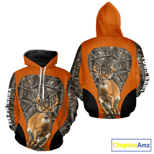 Whitetail Deer Hunting Custom Name Camo Shirt Hunting Hoodie, Camouflage Deer Shirt NBT312