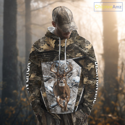 Personalized Whitetail Deer Hunting Camo 3D Print Custom Name Shirts, Hunting Camo Hoodie NBT313