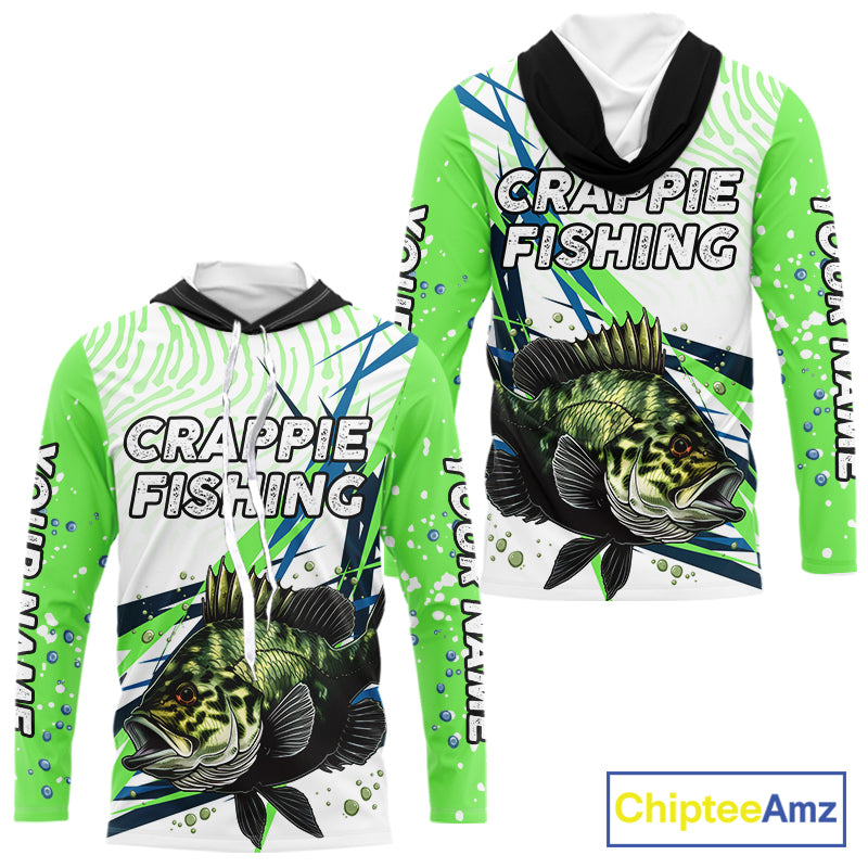 Custom Crappie Long Sleeve Fishing Shirts Green Custom Name, Tournament Fishing Shirts NBT364