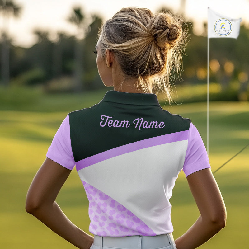 Leopard Womens Golf Polo Shirt Custom Purple Leopard Pattern Team Golf Tops, Golf Gifts NBT589
