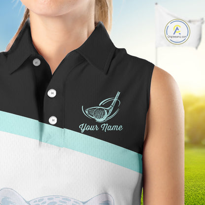 Leopard Womens Sleeveless Golf Polo Shirt Custom Teal Leopard Pattern Team Golf Tops, Golf Gifts NBT590