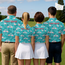 Load image into Gallery viewer, Mens Golf Polo Shirt Pink Flamingo Tropical Leaves Pattern Custom Team Flamingo Golf Polo Shirts NBT592