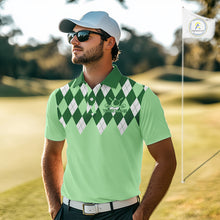Load image into Gallery viewer, Green Argyle Plaid Pattern Mens Golf Polo Shirt Custom Golf Polo Shirt For Men, Golfing Gifts NBT594