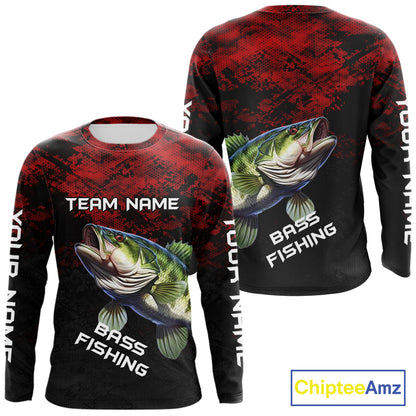 Personalized Largemouth Bass Hooded Fishing Shirts Red Camo Custom Name, Bass Fishing Shirts NBT466