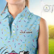 Load image into Gallery viewer, Funny Pink Donut Sleeveless Golf Polo Shirts For Womens, Golf Polo Shirts Custom Donut Pattern, Funny Golf Shirts NBT607