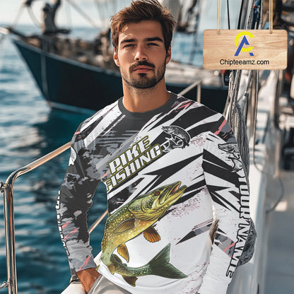 Gray Camo Pike Fishing Jerseys For Men, Custom Pike Fishing Shirts Long Sleeve NBT415