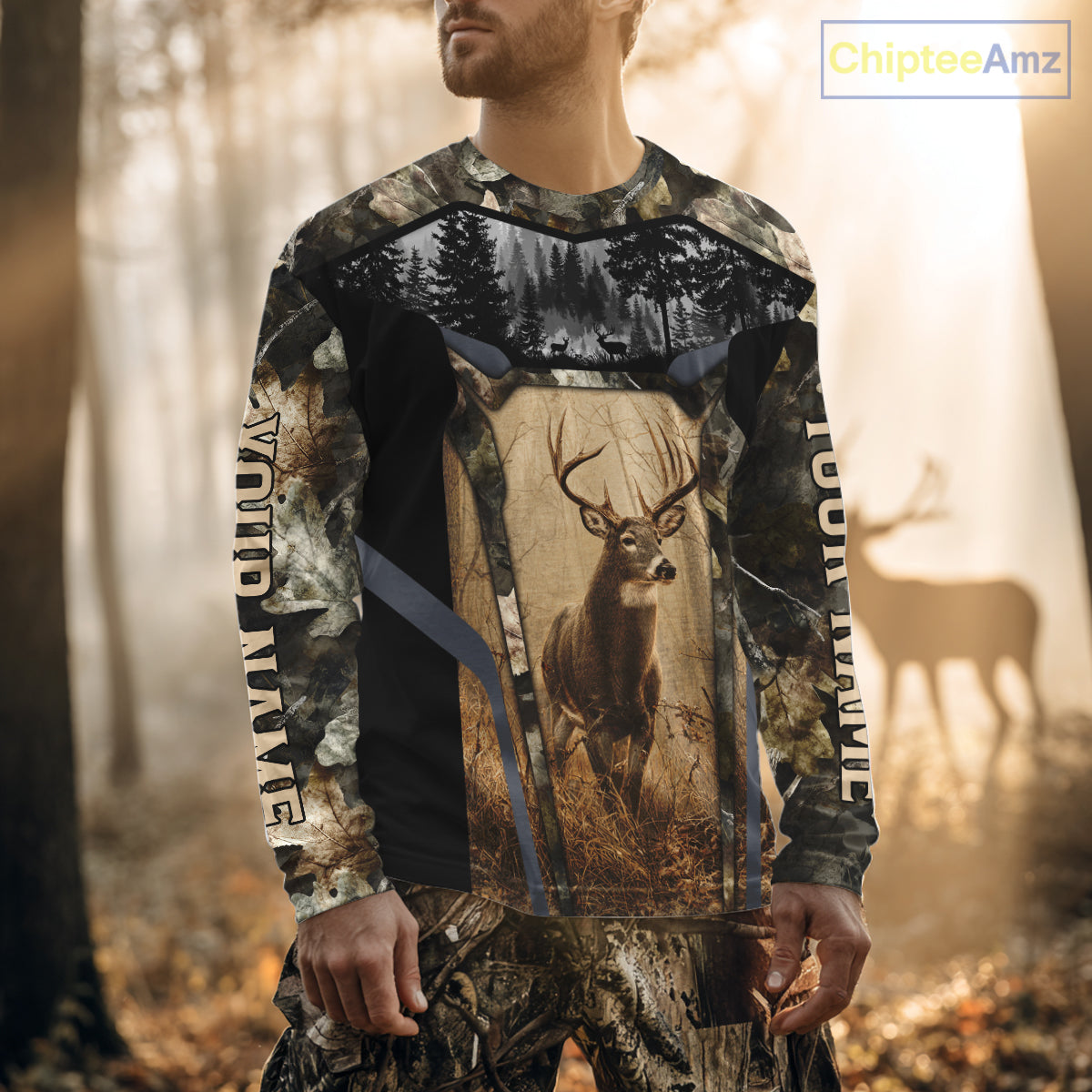 Personalized Whitetail Deer Hunting Forest Camo 3D Printed Shirts, Deer Hunting Camouflage Shirt NBT221