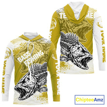 Load image into Gallery viewer, Yellow Camo Bass Fishing Jerseys For Fishing Team, Bass Skeleton Fishing Shirt Long Sleeve Hooded NBT419