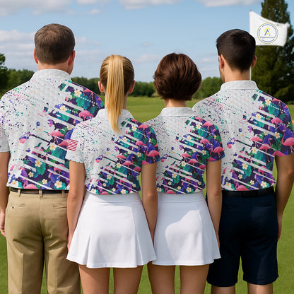 Flamingo Golf Polo Shirts For Men, Colorful Tropical Flamingo Pattern, Tropical Golf Shirt NBT477