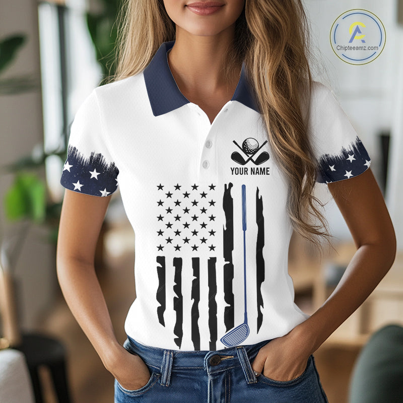 USA Flag Pattern Womens Golf Polo Shirt, Patriotic American Golf Shirt, 4Th Of July Golf Outfit NBT613