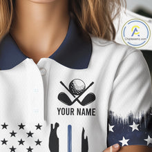 Load image into Gallery viewer, USA Flag Pattern Womens Golf Polo Shirt, Patriotic American Golf Shirt, 4Th Of July Golf Outfit NBT613