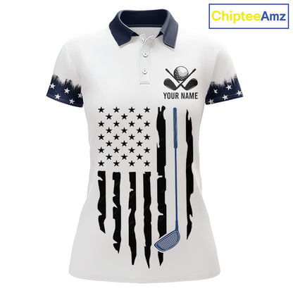 USA Flag Pattern Womens Golf Polo Shirt, Patriotic American Golf Shirt, 4Th Of July Golf Outfit NBT613