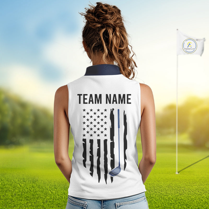 USA Flag Pattern Womens Sleeveless Golf Polo Shirt, Patriotic American Golf Shirt, 4Th Of July Golf Outfit NBT613