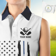 Load image into Gallery viewer, USA Flag Pattern Womens Sleeveless Golf Polo Shirt, Patriotic American Golf Shirt, 4Th Of July Golf Outfit NBT613