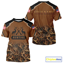 Load image into Gallery viewer, Brown Camo Deer Hunting American Flag 3D All Over Printed Shirt for Men NBT223