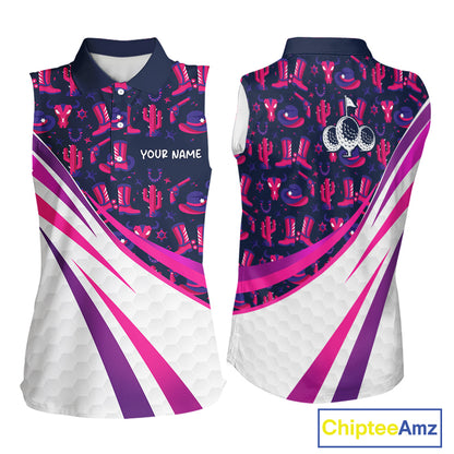 Womens Funny Cowgirl Sleeveless Golf Polo Shirts Golf Outfits, Personalized Golf Gifts NBT484
