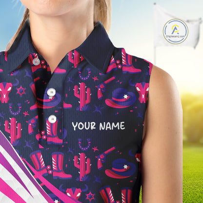 Womens Funny Cowgirl Sleeveless Golf Polo Shirts Golf Outfits, Personalized Golf Gifts NBT484