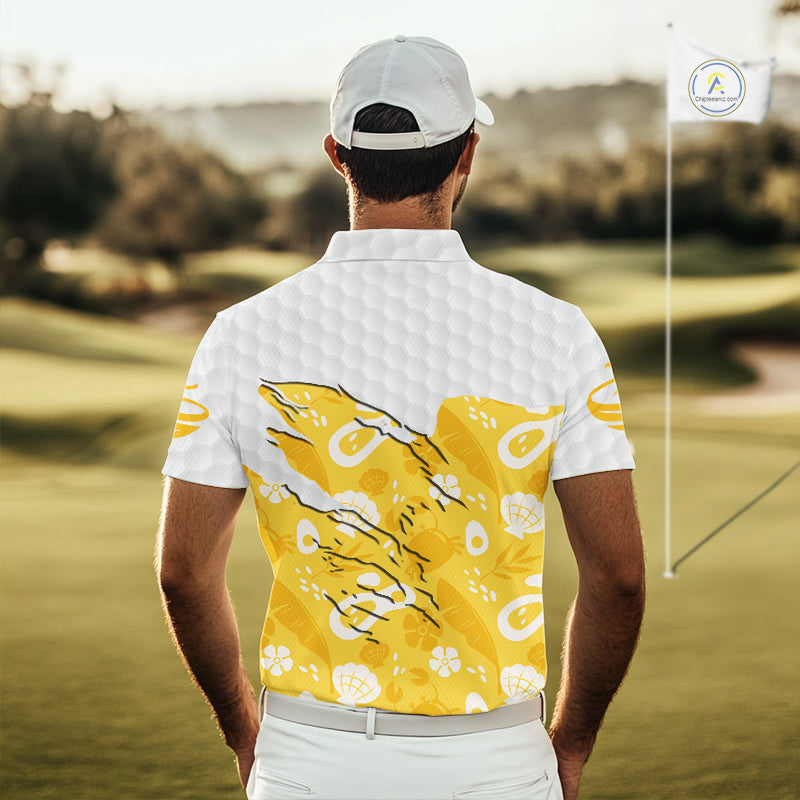 Custom Yellow Summer Pattern Mens Golf Polo Shirts Summer Golf Shirt For Vacation, Golf Team Shirt NBT732