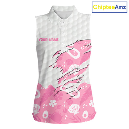 Custom Pink Summer Pattern Womens Sleeveless Golf Polo Shirts Summer Golf Shirt For Vacation, Golf Team Shirt NBT733