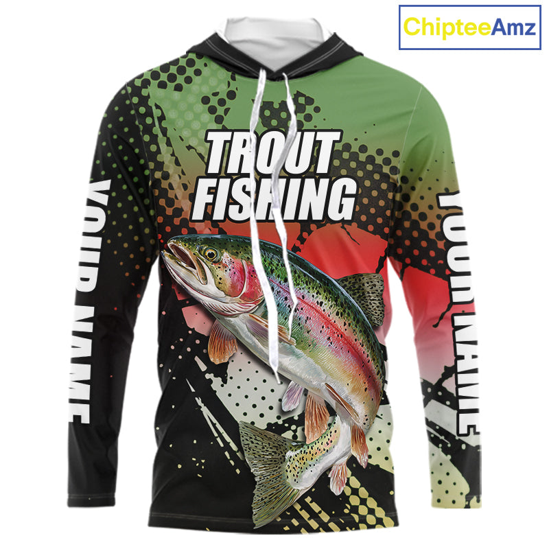 Rainbow Trout Fishing Shirt Long Sleeve Hooded Custom Name, Fishing Team Shirts NBT426