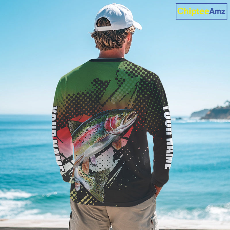 Rainbow Trout Fishing Shirts Long Sleeve Custom Name, Fishing Team Shirts NBT426