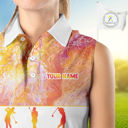 Womens Sleeveless Golf Polo Shirts Custom Name Marble Color, Personalized Golf Shirt For Women NBT502