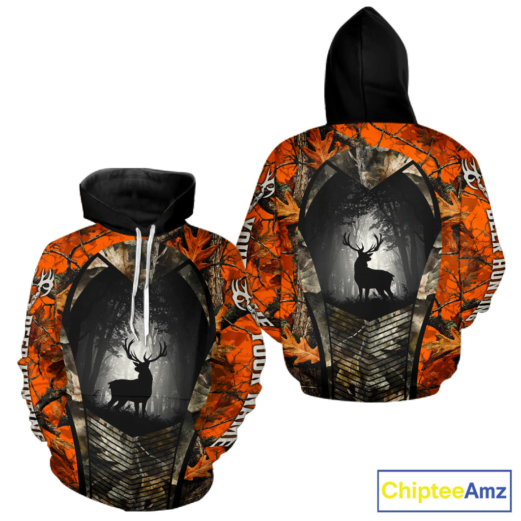 Personalized Orange Camo Whitetail Deer Hunting Shirt With 3D Print For Men NBT287