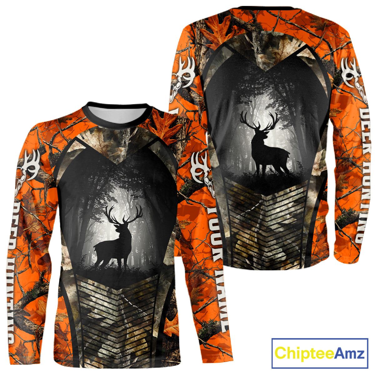 Personalized Orange Camo Whitetail Deer Hunting Shirt With 3D Print For Men NBT287