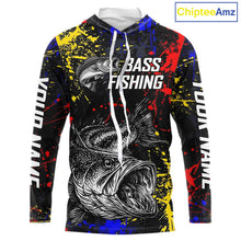Load image into Gallery viewer, Colorful Paint Tattoo Bass Fishing Shirts Long Sleeve With Hood, Bass Fishing Jerseys NBT431