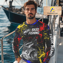 Load image into Gallery viewer, Colorful Paint Tattoo Bass Fishing Shirts Long Sleeve With Hood, Bass Fishing Jerseys NBT431