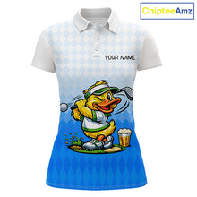 Load image into Gallery viewer, Funny Duck Golf Polo Shirt For Womens, Cute Duck With Beer Print Shirt, Sporty Animal Golf Gift|Blue NBT622