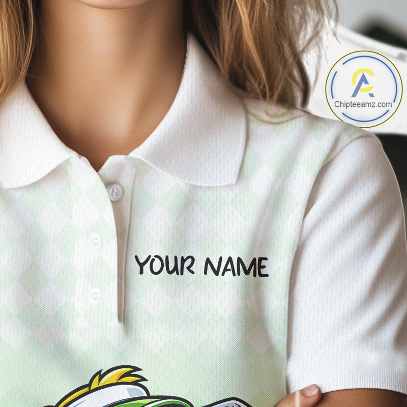 Funny Duck Golf Polo Shirt For Womens, Cute Duck With Beer Print Shirt, Sporty Animal Golf Gift|Green NBT623