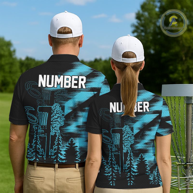 Mens Disc Golf Polo Shirt Custom Name Blue Disc Golf Basket, Personalized Disc Golf Shirts NBT646
