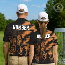 Load image into Gallery viewer, Womens Disc Golf Polo Shirt Custom Name Orange Disc Golf Basket, Personalized Disc Golf Shirts NBT648
