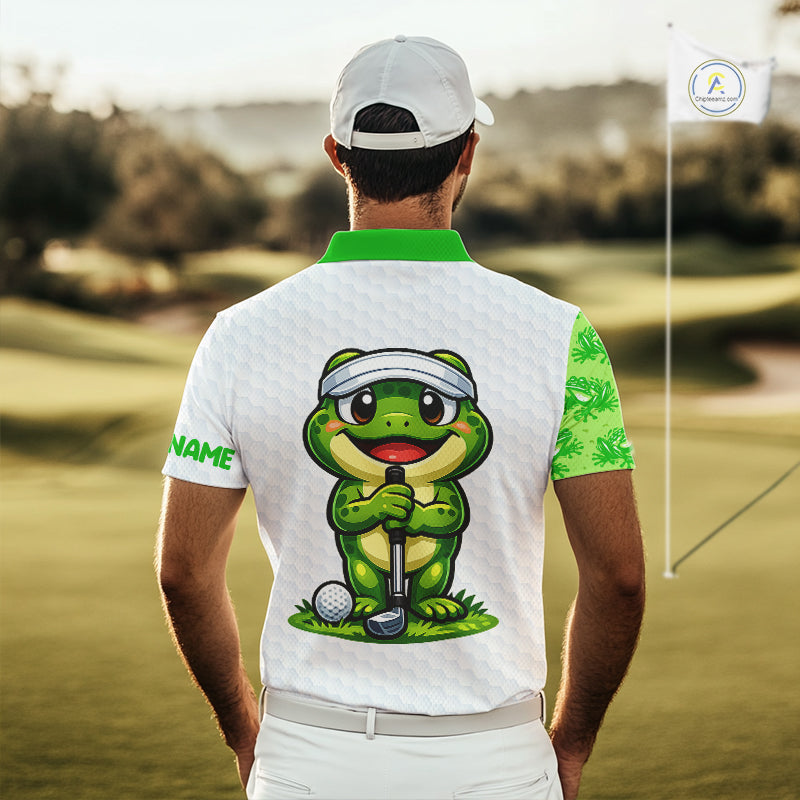 Funny Frog Green Mens Golf Polo Shirt Custom Men Golf Top, Personalized Golf Gifts NBT517