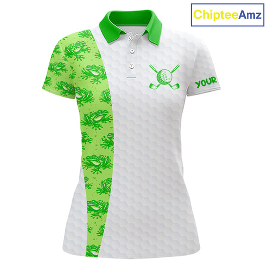 Funny Frog Green Womens Golf Polo Shirt Custom Women Golf Top, Personalized Golf Gifts NBT517