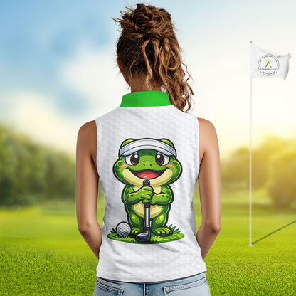 Funny Frog Green Womens Sleeveless Golf Polo Shirt Custom Women Golf Top, Personalized Golf Gifts NBT517