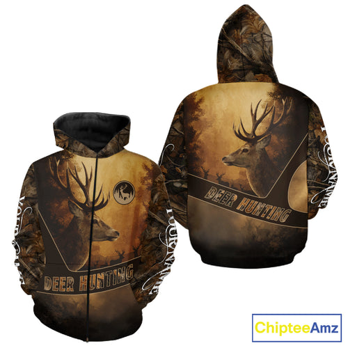 Brown Camo Deer Hunting All Over Printing Shirt with Big Buck - Hunting Clothes for Men NBT50