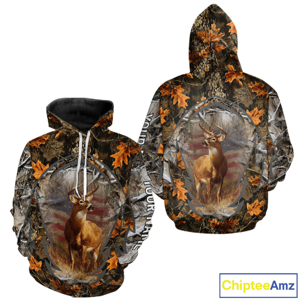Deer Hunting Camo Hoodie American Flag Long Sleeve 3D Shirt Men Camo Hoodie NBT293