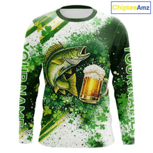 Load image into Gallery viewer, St Patrick Day Walleye Mens Long Sleeve Fishing Shirts UV Protetion, Walleye Fishing Shirts NBT384