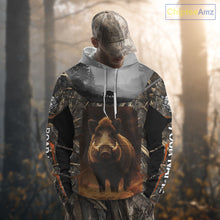 Load image into Gallery viewer, Boar Hunting Shirt Brown Camouflage Hoodie, Long Sleeve Custom Name For Men NBT247