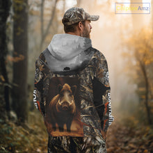 Load image into Gallery viewer, Boar Hunting Shirt Brown Camouflage Hoodie, Long Sleeve Custom Name For Men NBT247