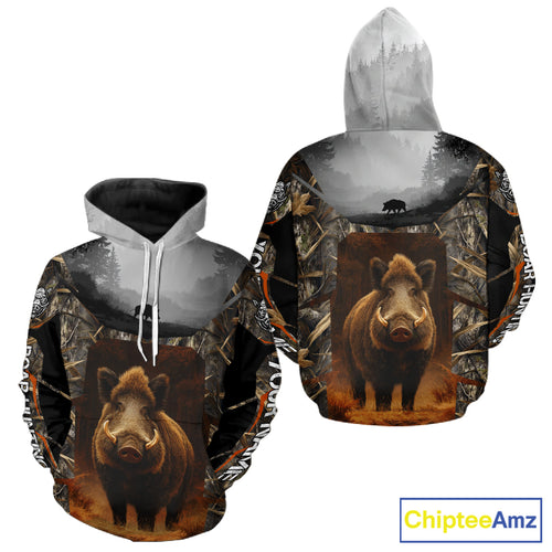 Boar Hunting Shirt Brown Camouflage Hoodie, Long Sleeve Custom Name For Men NBT247