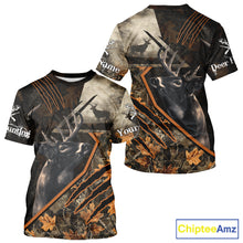 Load image into Gallery viewer, Whitetail Deer Hunting Clothes Custom Name Hoodie Autumn Leaves Camo Hunting Long Sleeve Shirt NBT298