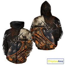 Load image into Gallery viewer, Whitetail Deer Hunting Clothes Custom Name Hoodie Autumn Leaves Camo Hunting Long Sleeve Shirt NBT298