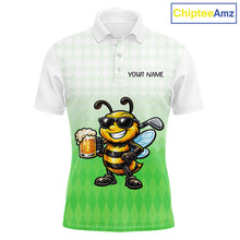 Load image into Gallery viewer, Funny Bee Golf Polo Shirt For Men, Cute Bee With Beer Print Shirt, Sporty Animal Golf Gift|Green NBT665