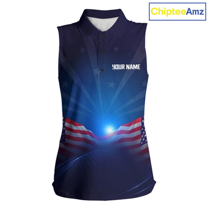 Sleeveless shirt with American flag design and 'Your Name' text on a white background